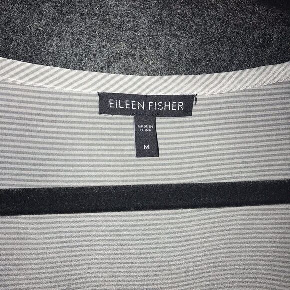 Eileen Fisher Womens Medium Top‎ Tan Stripe Short Sleeve 100% Silk Career Wear - Picture 4 of 10